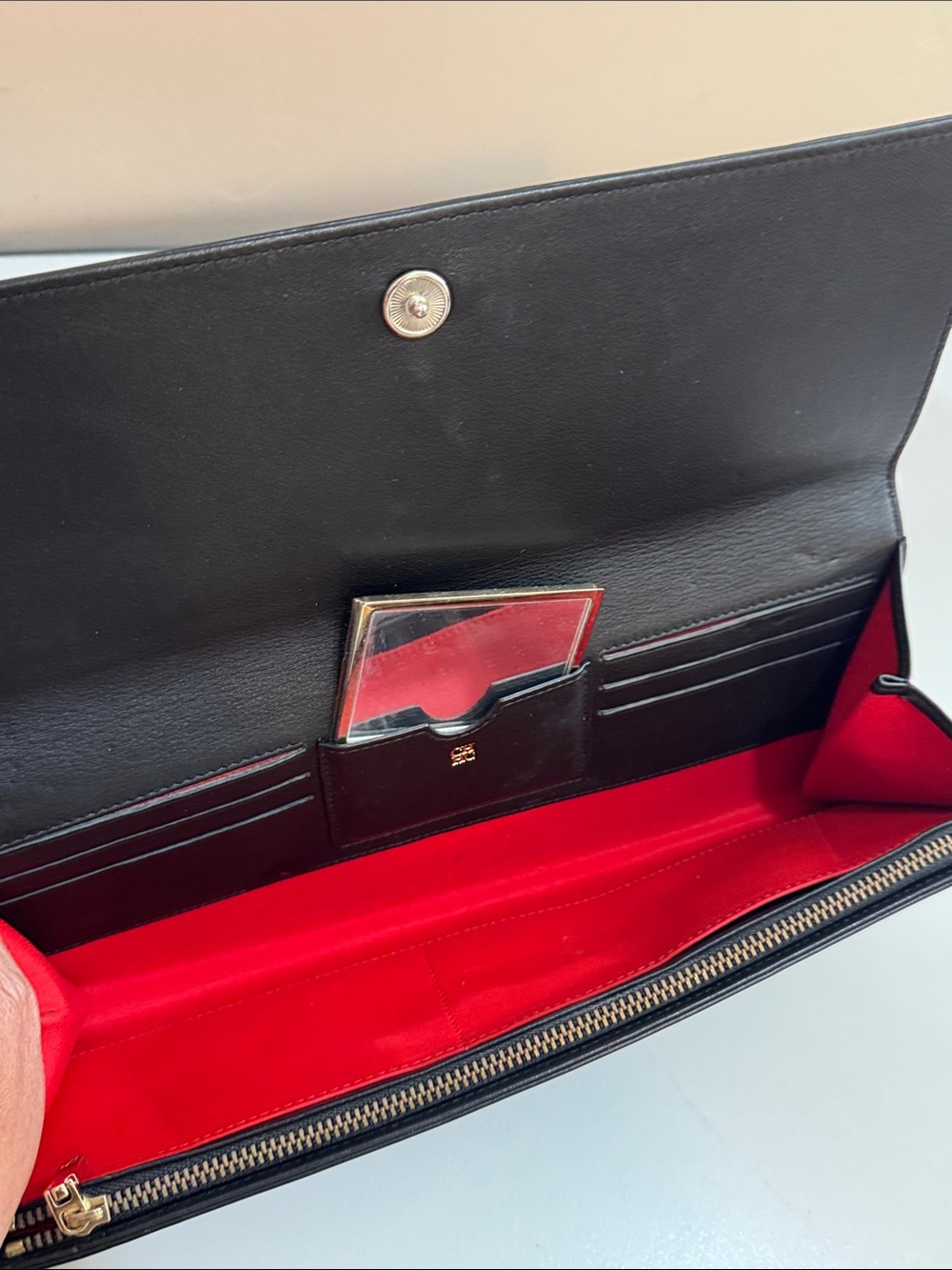 Carolina Herrera Black Leather Envelope Clutch with Gold CH Accent - Picture 6 of 16